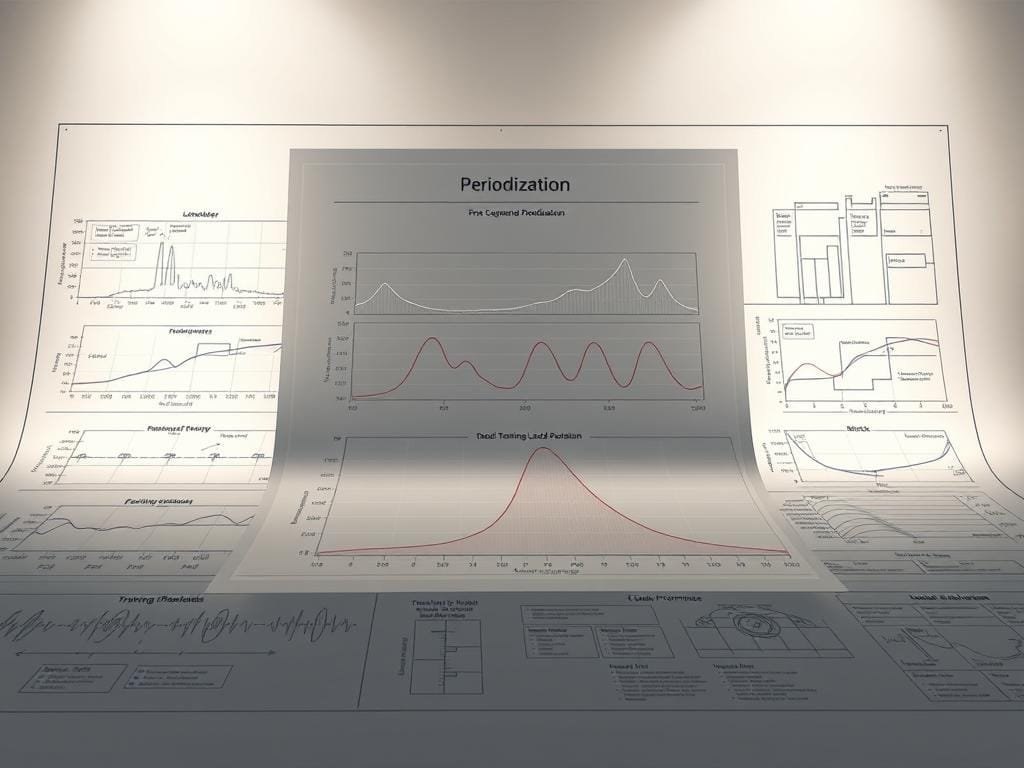 A meticulously crafted illustration comparing diverse periodization models, captured through the lens of an architectural blueprint. The foreground showcases detailed schematics of linear, block, and undulating periodization frameworks, rendered in precise technical diagrams. The middle ground features dynamic visualizations of training load and performance, conveying the nuanced interplay between these models. The background sets the scene with a minimalist, high-contrast aesthetic, emphasizing the academic and analytical nature of the subject matter. Soft, directional lighting illuminates the technical elements, lending an air of authority and professionalism to the entire composition.