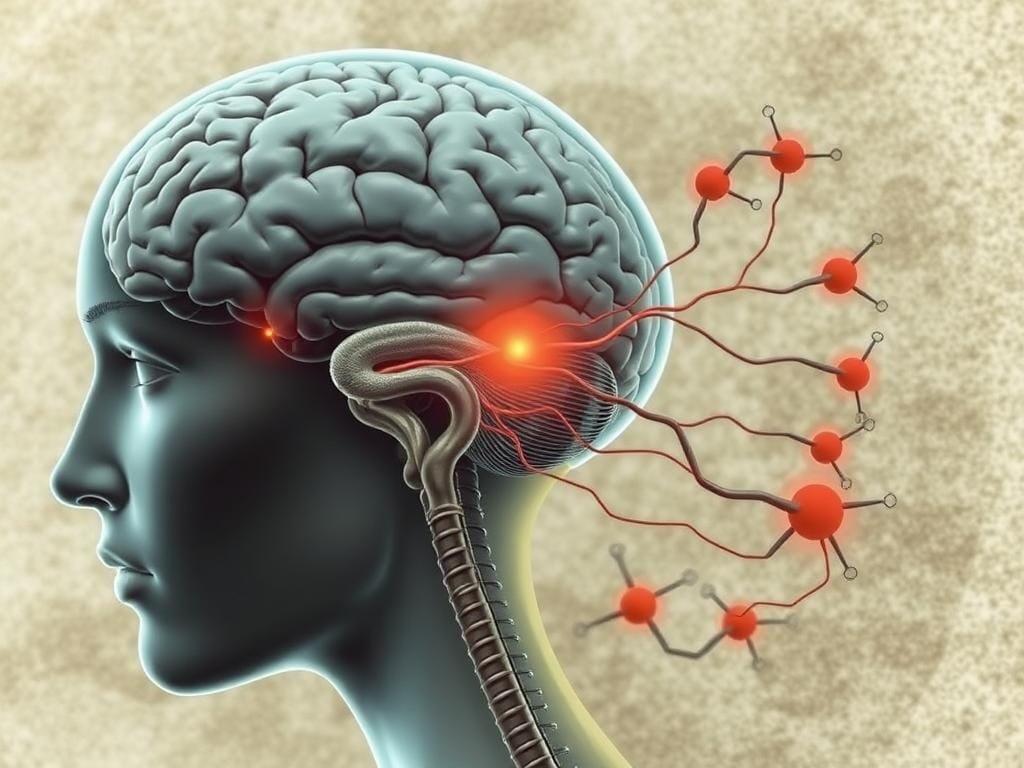 A detailed, anatomical illustration of the HPA axis and its stress response system. In the foreground, a close-up view of the hypothalamus, pituitary gland, and adrenal glands, rendered in a muted, scientific color palette. The middle ground depicts the interconnected neural pathways and hormonal cascades that transmit stress signals through the body. In the background, a subtly textured, organic backdrop evokes the complex, biological nature of the stress response. The overall mood is one of clinical precision and physiological insight, guiding the viewer's understanding of how adaptogens may influence this crucial axis.
