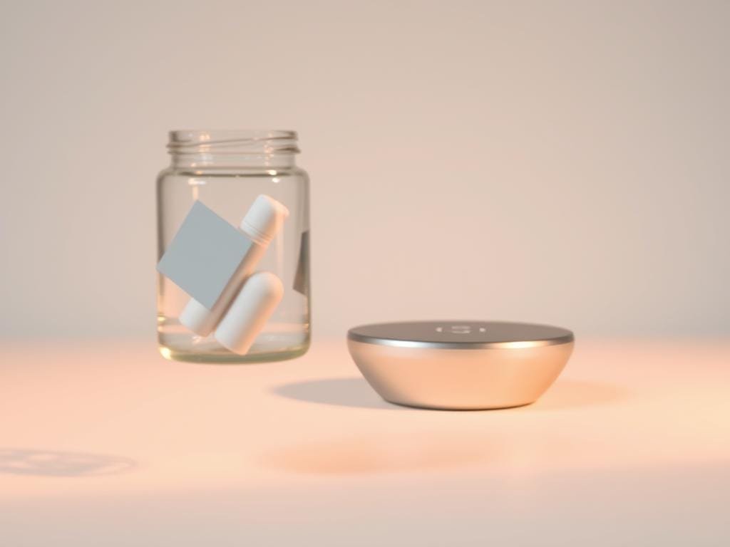 A serene, minimalist scene depicting the concern of AI privacy in skincare. In the foreground, a transparent glass jar filled with skincare products floats, its contents subtly blurred, symbolizing the need for privacy and control over personal data. The middle ground features a sleek, silver-toned device, likely an AI-powered skincare assistant, resting on a clean, white surface. The background is a soft, gray gradient, conveying a sense of sophistication and technological advancement. Warm, indirect lighting casts a gentle glow, creating a calming atmosphere that belies the underlying tension between AI and personal privacy. The overall composition suggests the delicate balance between the power of personalized skincare and the ethical considerations surrounding data usage.