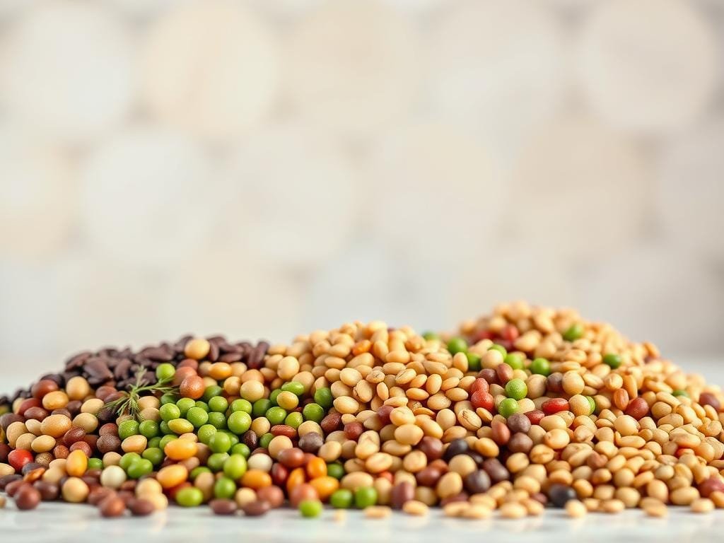 A carefully arranged still life showcasing an assortment of legumes against a clean, soft-focus background. In the foreground, a variety of beans, lentils, and peas are displayed in a natural, organic composition, their vibrant colors and textures creating visual interest. The mid-ground features a subtle, muted backdrop, allowing the legumes to take center stage. Soft, diffused lighting illuminates the scene, highlighting the nutritional qualities of these weight-loss-friendly ingredients. The overall mood is one of simplicity, health, and a focus on the versatile, affordable protein sources offered by these humble legumes.