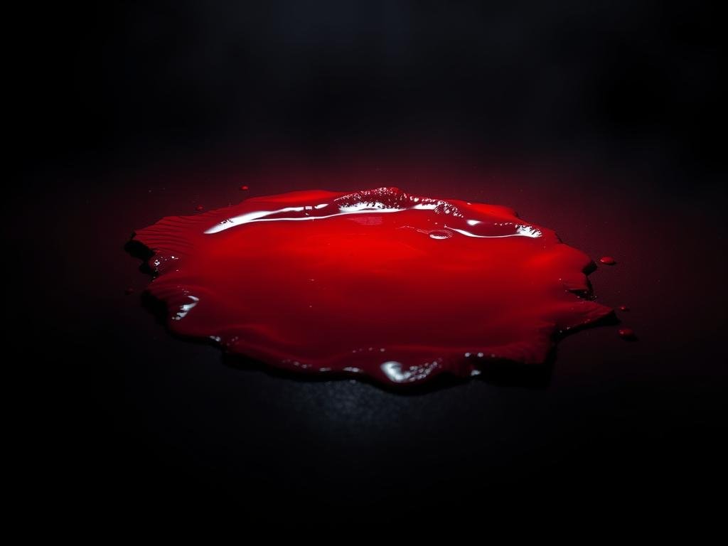 A dark, ominous crimson pool, its viscous liquid glistening under a single beam of soft, diffuse light. The edges of the puddle appear jagged and uneven, as if it had burst forth from a violent rupture. The background is shrouded in deep shadows, creating a sense of unease and foreboding. The image conveys a sense of danger and the need for caution, hinting at the risks and potential complications that may arise from the use of certain supplements or medications. The lighting and composition guide the viewer's gaze towards the central focus of the image, drawing attention to the potential hazards that must be considered.