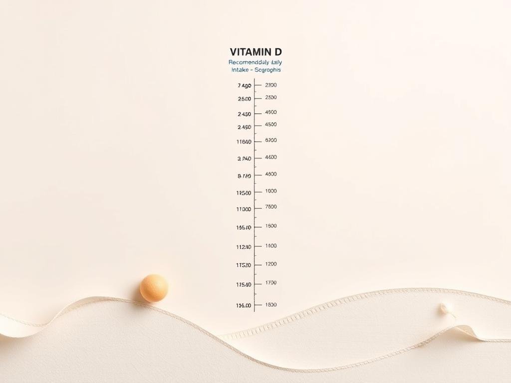A detailed, informative infographic depicting the recommended daily vitamin D intake for different age groups and life stages, set against a clean, minimalist background. The foreground features a central vertical timeline with age-specific vitamin D dosage recommendations, complemented by icons and simple illustrations to convey the information visually. The middle ground showcases subtle textured elements, lending depth and visual interest. The background maintains a soft, muted color palette, ensuring the key data points remain the focal point. The overall composition strikes a balance between clarity, aesthetics, and scientific accuracy, creating an engaging and educational image.