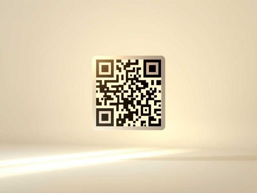 A high-quality, finely detailed QR code floating against a serene backdrop of soft white light, with a warm, inviting atmosphere. The QR code is centered and prominent, rendered with precise lines and sharp edges, appearing to be made of a reflective, metallic material. The lighting creates a subtle sense of depth, gently accentuating the QR code's dimensional qualities. The overall composition is clean, minimalist, and visually striking, drawing the viewer's attention to the QR code as the focal point.